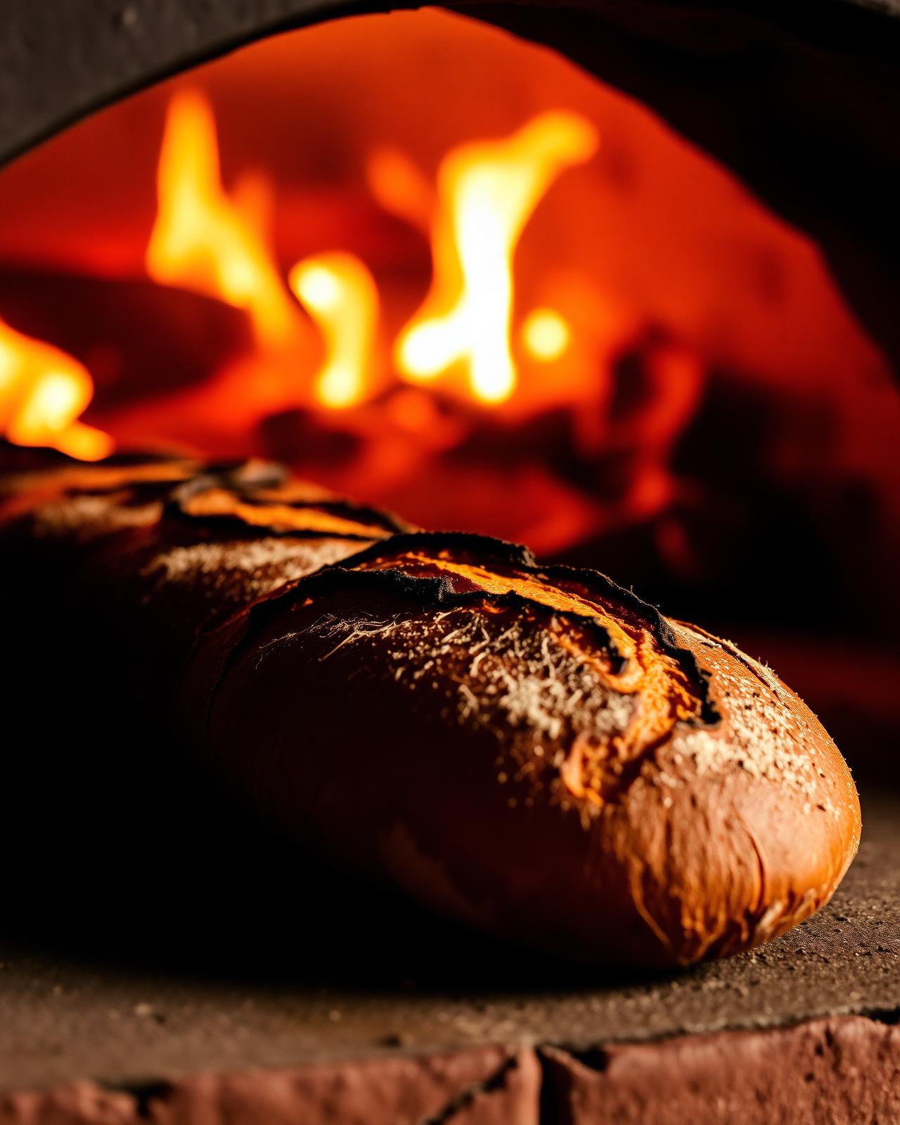 Pane appena infornato nel forno a pietra